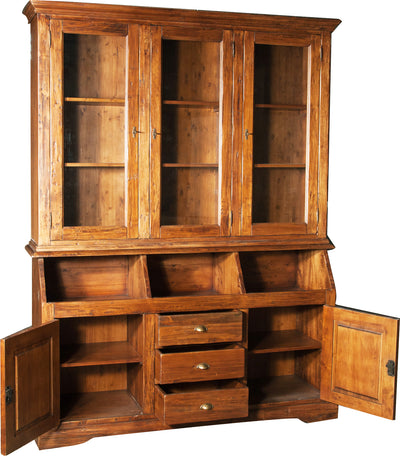 Biscottini Libreria Country in legno massello di tiglio finitura noce L172xPR50xH226 cm. Made in Italy