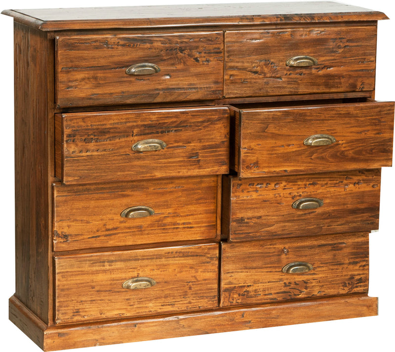 Biscottini Cassettiera Country in legno massello di tiglio finitura noce L116xPR41xH100 cm. Made in Italy