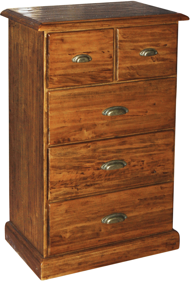 Biscottini Cassettiera Country in legno massello di tiglio finitura noce L63xPR41xH100cm. Made in Italy