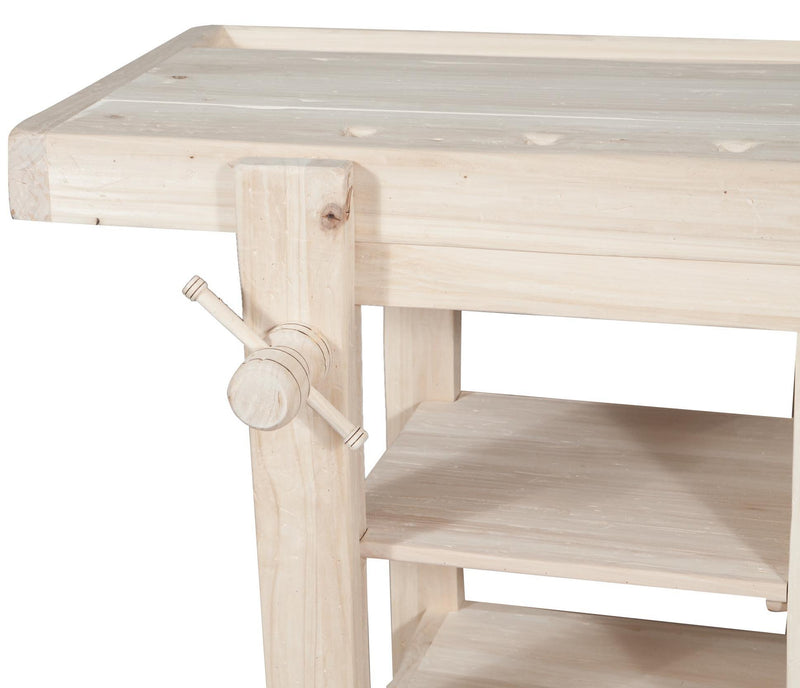 Biscottini Banco da lavoro Country in legno massello di tiglio grezzo L184xPR74xH92. Made in Italy