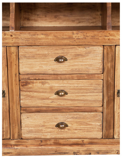 Biscottini Libreria Country in legno massello di tiglio finitura naturale L172xPR50xH226 cm. Made in Italy