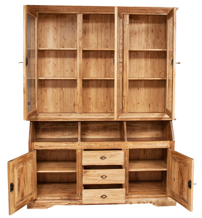 Biscottini Libreria Country in legno massello di tiglio finitura naturale L172xPR50xH226 cm. Made in Italy