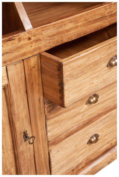 Biscottini Libreria Country in legno massello di tiglio finitura naturale L172xPR50xH226 cm. Made in Italy