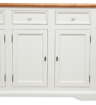 Biscottini Credenza Country in legno massello di tiglio struttura bianca anticata top finitura naturale L202xPR45xH103 cm. Made in Italy