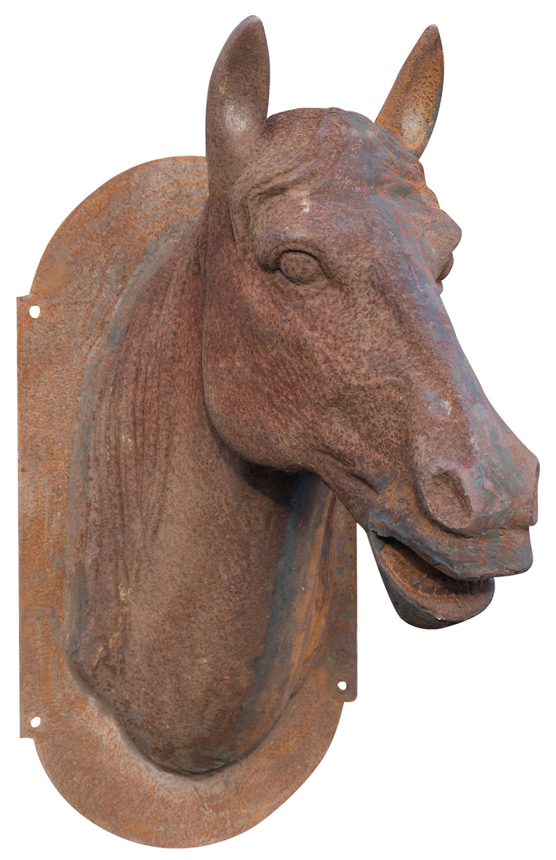 Biscottini Testa di cavallo da parete in fusione di ghisa finitura ruggine naturale L36xPR57xH82 cm