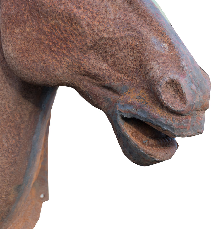 Biscottini Testa di cavallo da parete in fusione di ghisa finitura ruggine naturale L36xPR57xH82 cm