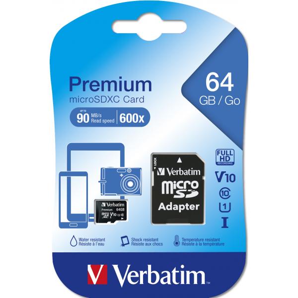 Verbatim Micro Sd 64gb Con Adattattatore 44084 Cl10