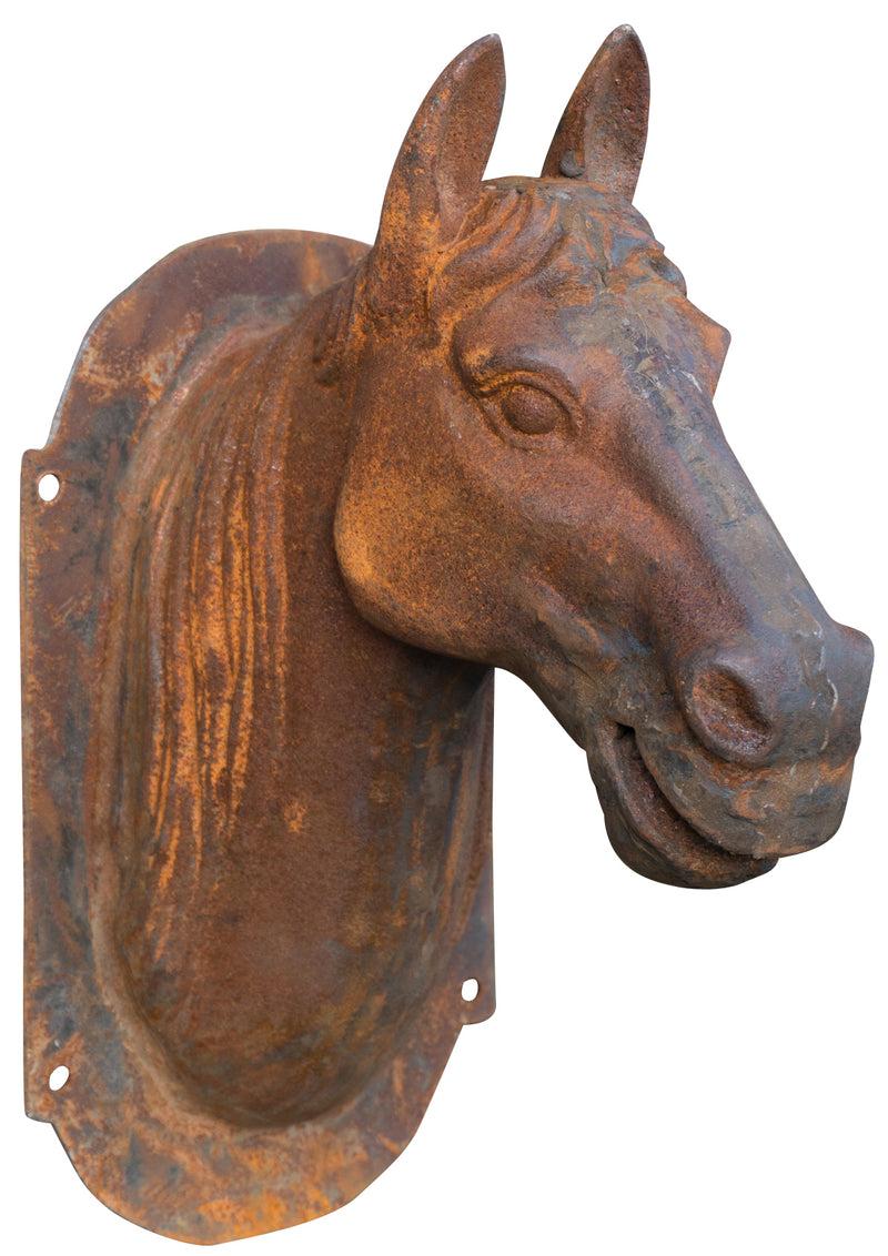 Biscottini Testa di cavallo da parete in fusione di ghisa finitura ruggine naturale L18xPR30xH34 cm