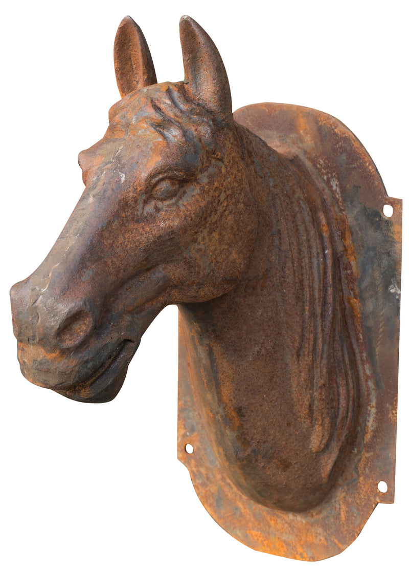 Biscottini Testa di cavallo da parete in fusione di ghisa finitura ruggine naturale L18xPR30xH34 cm