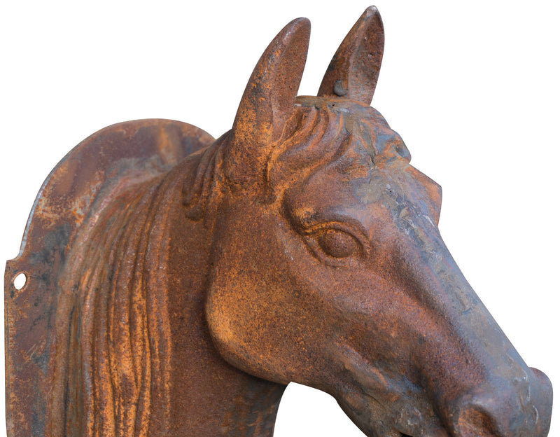 Biscottini Testa di cavallo da parete in fusione di ghisa finitura ruggine naturale L18xPR30xH34 cm
