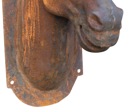 Biscottini Testa di cavallo da parete in fusione di ghisa finitura ruggine naturale L18xPR30xH34 cm