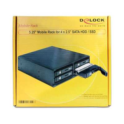 Delock 5,25quot; Rack mobile per 4 x 2,5quot; Enclosure per unità di archiviazione SATA HDD/SSD con ventola - 2,5" (6,4 cm)