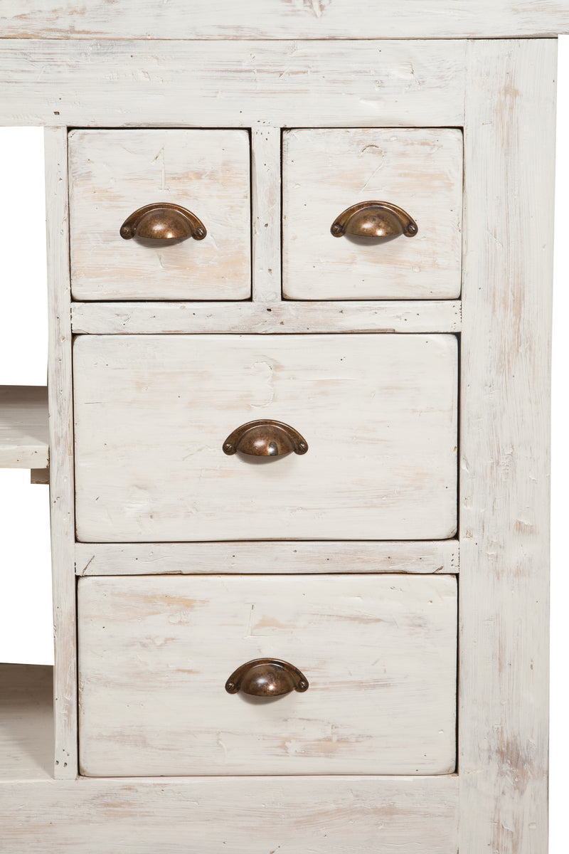 Biscottini Banco da lavoro Country in legno massello di tiglio finitura bianca anticata L116xPR63xH90 cm. Made in Italy