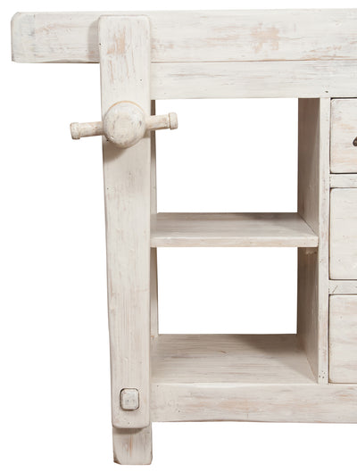 Biscottini Banco da lavoro Country in legno massello di tiglio finitura bianca anticata L116xPR63xH90 cm. Made in Italy