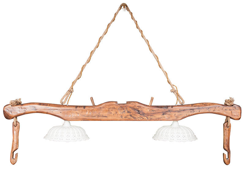 Biscottini Giogo lampadario in legno massello di tiglio finitura noce chiaro Made in Italy
