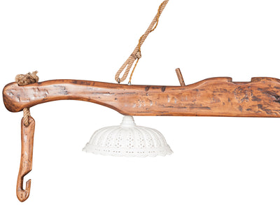 Biscottini Giogo lampadario in legno massello di tiglio finitura noce chiaro Made in Italy