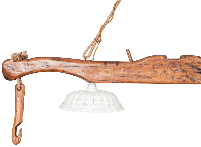 Biscottini Giogo lampadario in legno massello di tiglio finitura noce chiaro Made in Italy