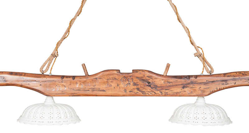 Biscottini Giogo lampadario in legno massello di tiglio finitura noce chiaro Made in Italy
