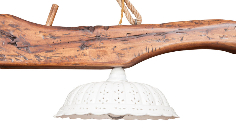Biscottini Giogo lampadario in legno massello di tiglio finitura noce chiaro Made in Italy