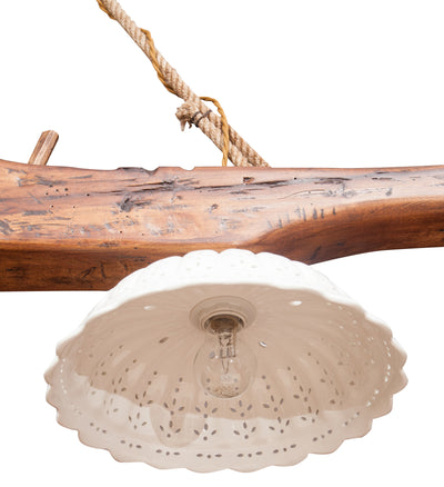 Biscottini Giogo lampadario in legno massello di tiglio finitura noce chiaro Made in Italy