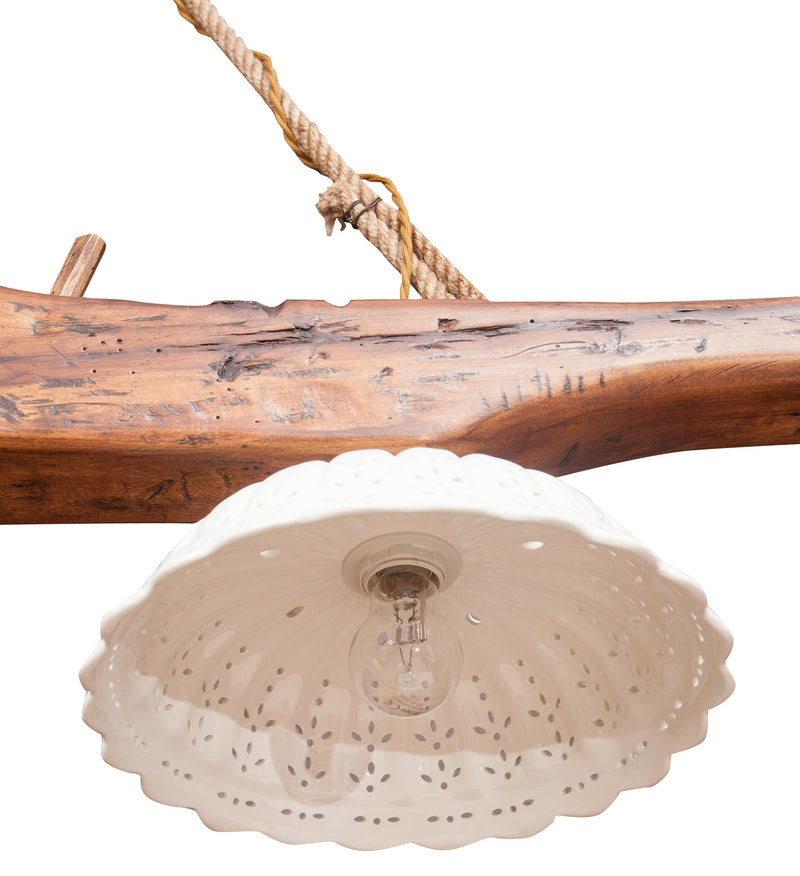 Biscottini Giogo lampadario in legno massello di tiglio finitura noce chiaro Made in Italy