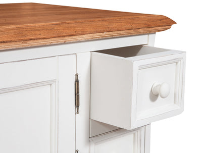 Biscottini Mobile porta tv Country in legno massello di tiglio struttura bianca anticata piano finitura naturale Made in Italy