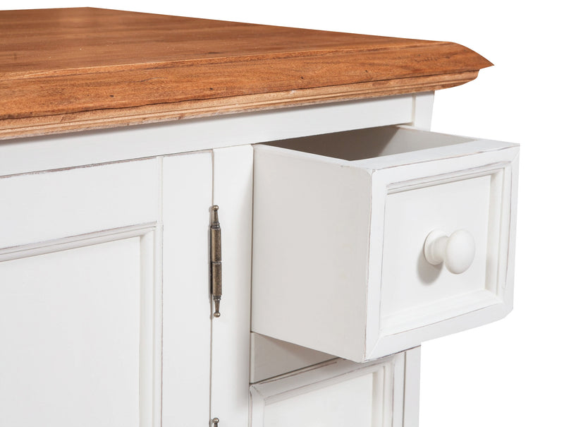 Biscottini Mobile porta tv Country in legno massello di tiglio struttura bianca anticata piano finitura naturale Made in Italy