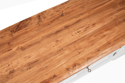 Biscottini Mobile porta tv Country in legno massello di tiglio struttura bianca anticata piano finitura naturale Made in Italy