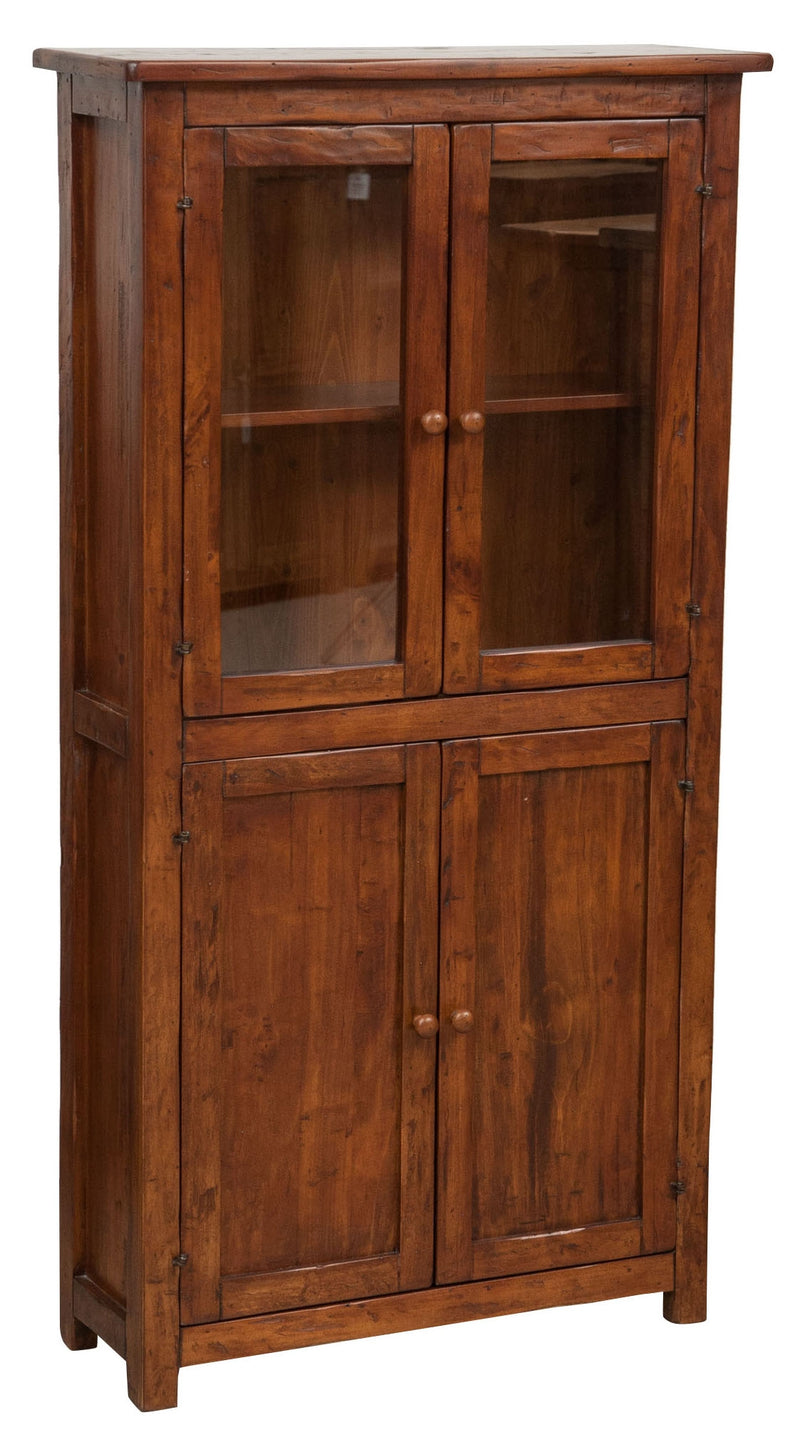 Biscottini Vetrina Credenza Country in legno massello di tiglio finitura noce L68xPR25xH130 cm. Made in Italy