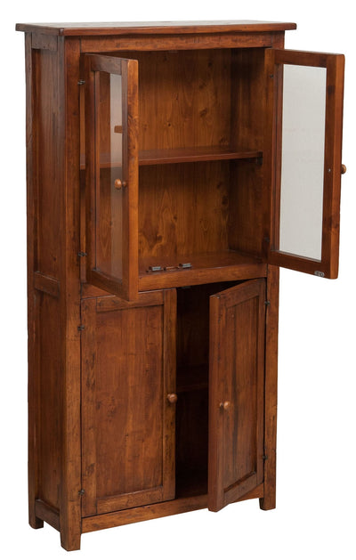 Biscottini Vetrina Credenza Country in legno massello di tiglio finitura noce L68xPR25xH130 cm. Made in Italy