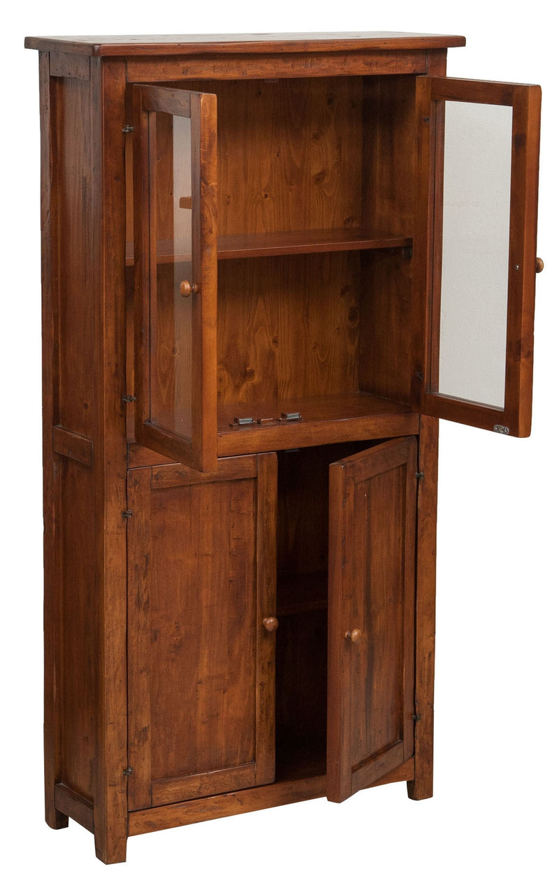 Biscottini Vetrina Credenza Country in legno massello di tiglio finitura noce L68xPR25xH130 cm. Made in Italy