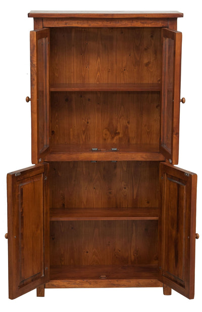 Biscottini Vetrina Credenza Country in legno massello di tiglio finitura noce L68xPR25xH130 cm. Made in Italy