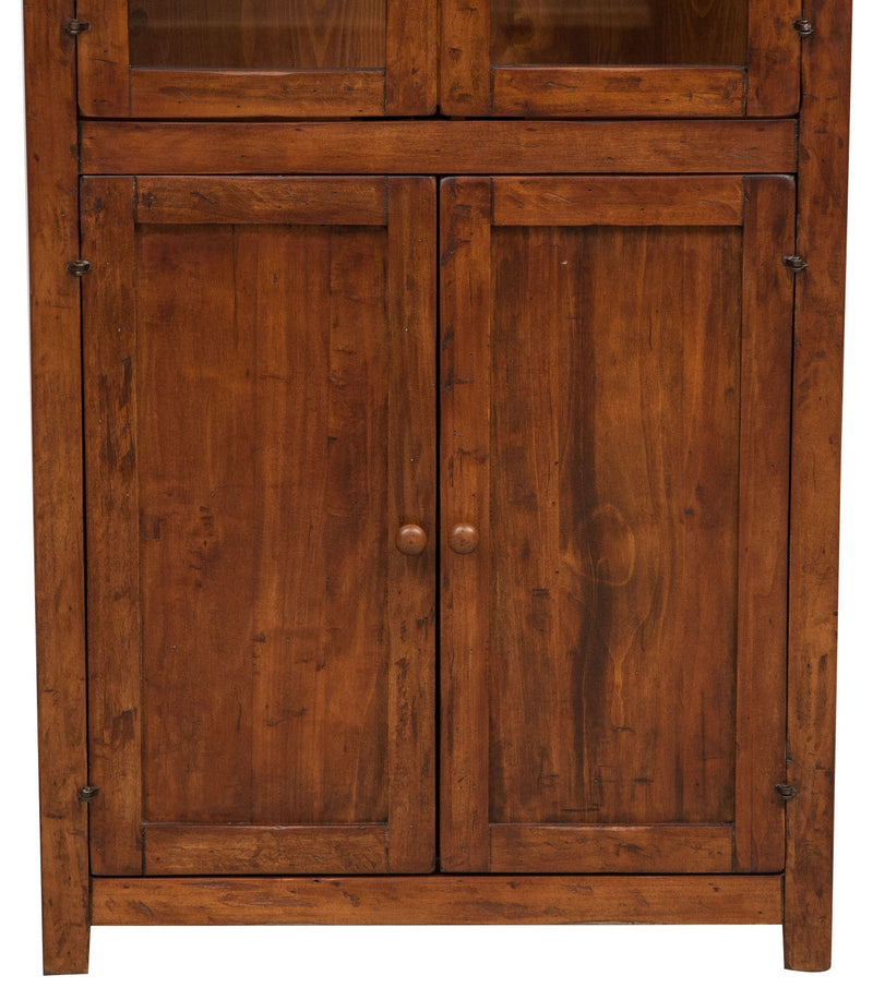 Biscottini Vetrina Credenza Country in legno massello di tiglio finitura noce L68xPR25xH130 cm. Made in Italy