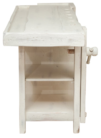 Biscottini Banco da lavoro Country in legno massello di tiglio finitura bianca anticata L184xPR74xH92 cm. Made in Italy