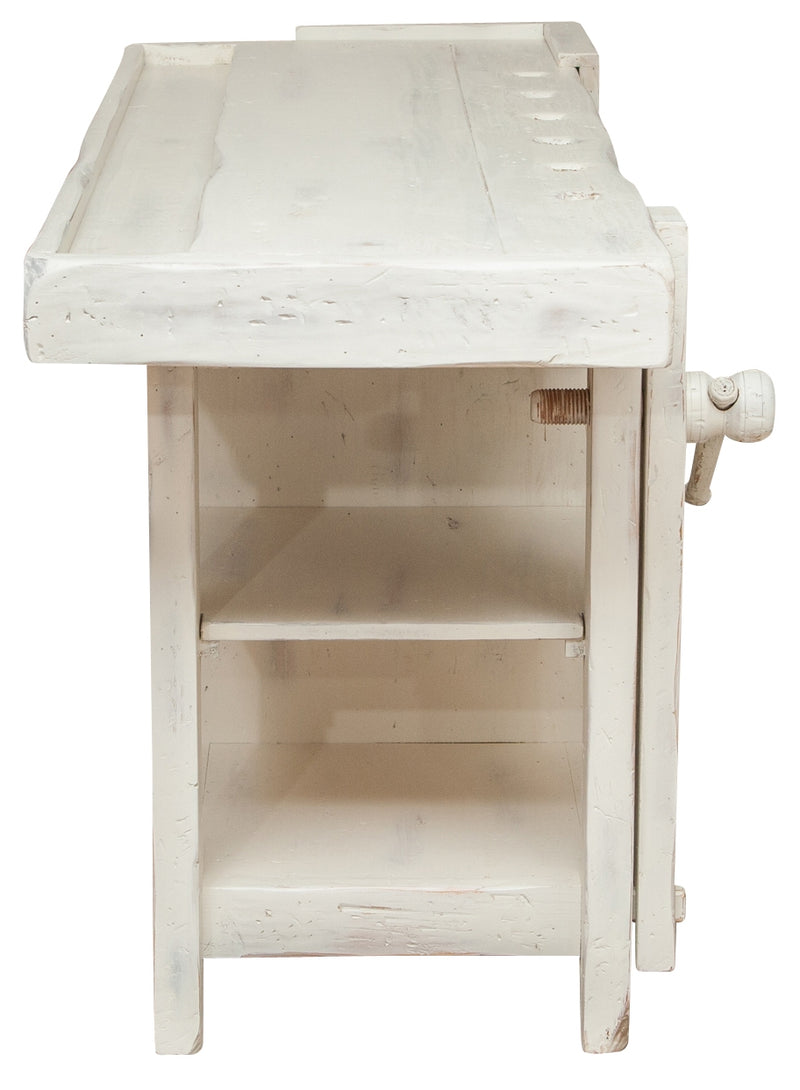 Biscottini Banco da lavoro Country in legno massello di tiglio finitura bianca anticata L184xPR74xH92 cm. Made in Italy