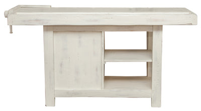 Biscottini Banco da lavoro Country in legno massello di tiglio finitura bianca anticata L184xPR74xH92 cm. Made in Italy