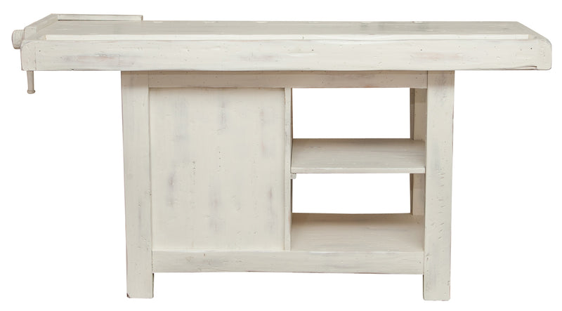 Biscottini Banco da lavoro Country in legno massello di tiglio finitura bianca anticata L184xPR74xH92 cm. Made in Italy