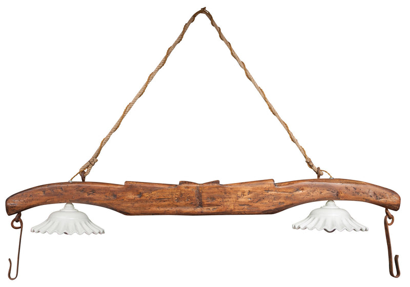 Biscottini Giogo lampadario in legno massello di tiglio finitura noce. Made in Italy