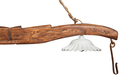 Biscottini Giogo lampadario in legno massello di tiglio finitura noce. Made in Italy