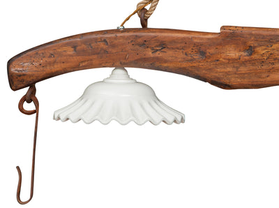 Biscottini Giogo lampadario in legno massello di tiglio finitura noce. Made in Italy
