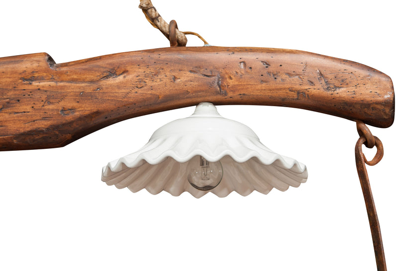 Biscottini Giogo lampadario in legno massello di tiglio finitura noce. Made in Italy