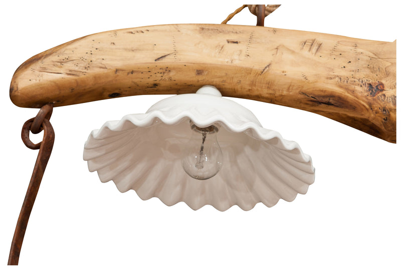 Biscottini Giogo lampadario in legno massello di tiglio finitura naturale. Made in Italy