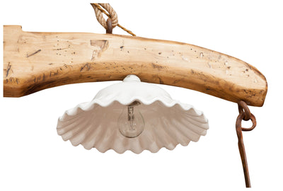 Biscottini Giogo lampadario in legno massello di tiglio finitura naturale. Made in Italy