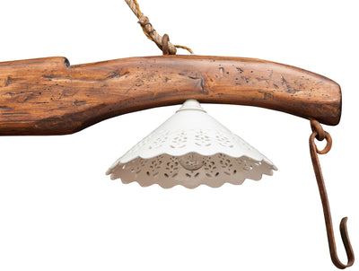 Biscottini Giogo lampadario in legno massello di tiglio finitura noce Made in Italy