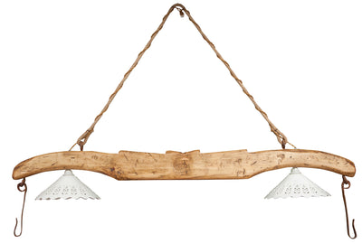 Biscottini Giogo lampadario in legno massello di tiglio finitura naturale L161xPR30xH41 cm. Made in Italy