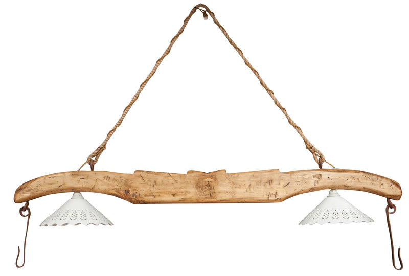Biscottini Giogo lampadario in legno massello di tiglio finitura naturale L161xPR30xH41 cm. Made in Italy