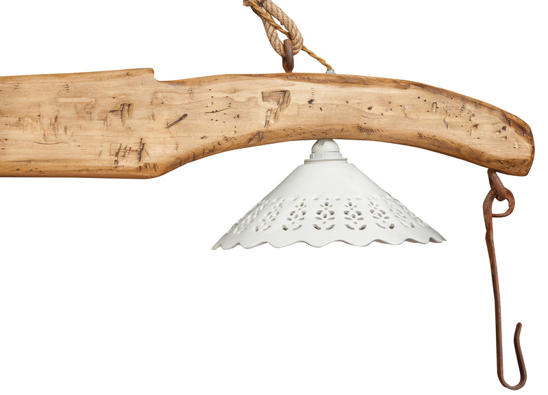 Biscottini Giogo lampadario in legno massello di tiglio finitura naturale L161xPR30xH41 cm. Made in Italy