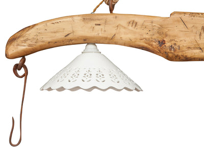 Biscottini Giogo lampadario in legno massello di tiglio finitura naturale L161xPR30xH41 cm. Made in Italy