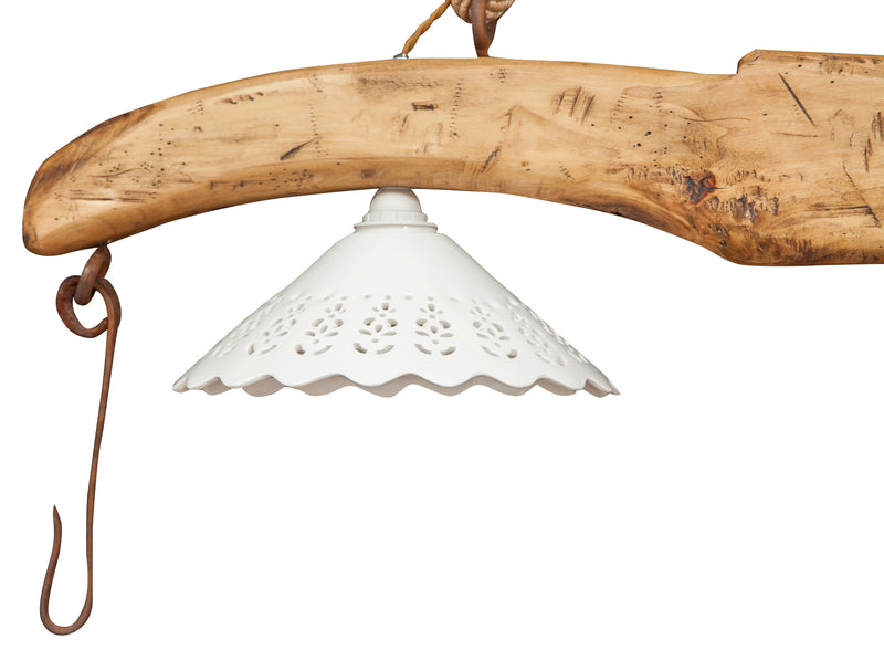 Biscottini Giogo lampadario in legno massello di tiglio finitura naturale L161xPR30xH41 cm. Made in Italy
