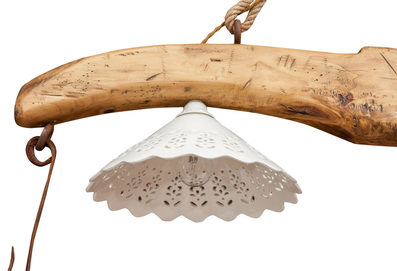 Biscottini Giogo lampadario in legno massello di tiglio finitura naturale L161xPR30xH41 cm. Made in Italy